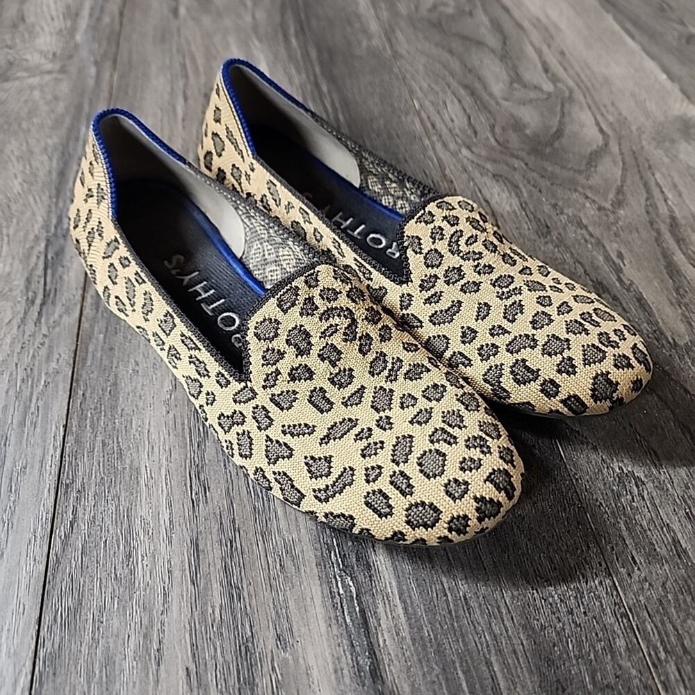 Rothy's Leopard Print Flats with Blue Trim